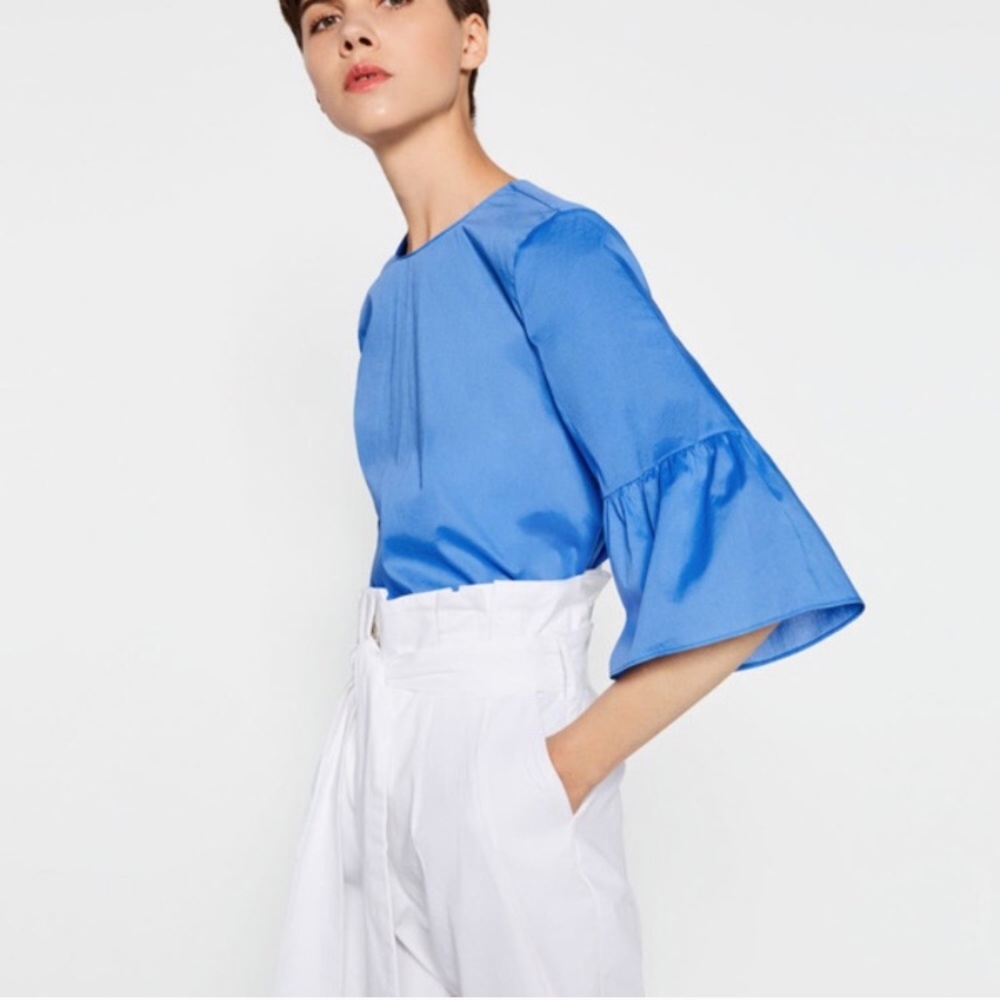 Zara bell sleeve blue top